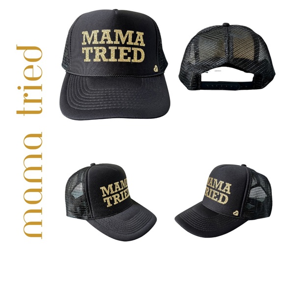 OTTO Accessories - MAMA TRIED Black & Gold Glitter Trucker Hat with SnapBack EUC